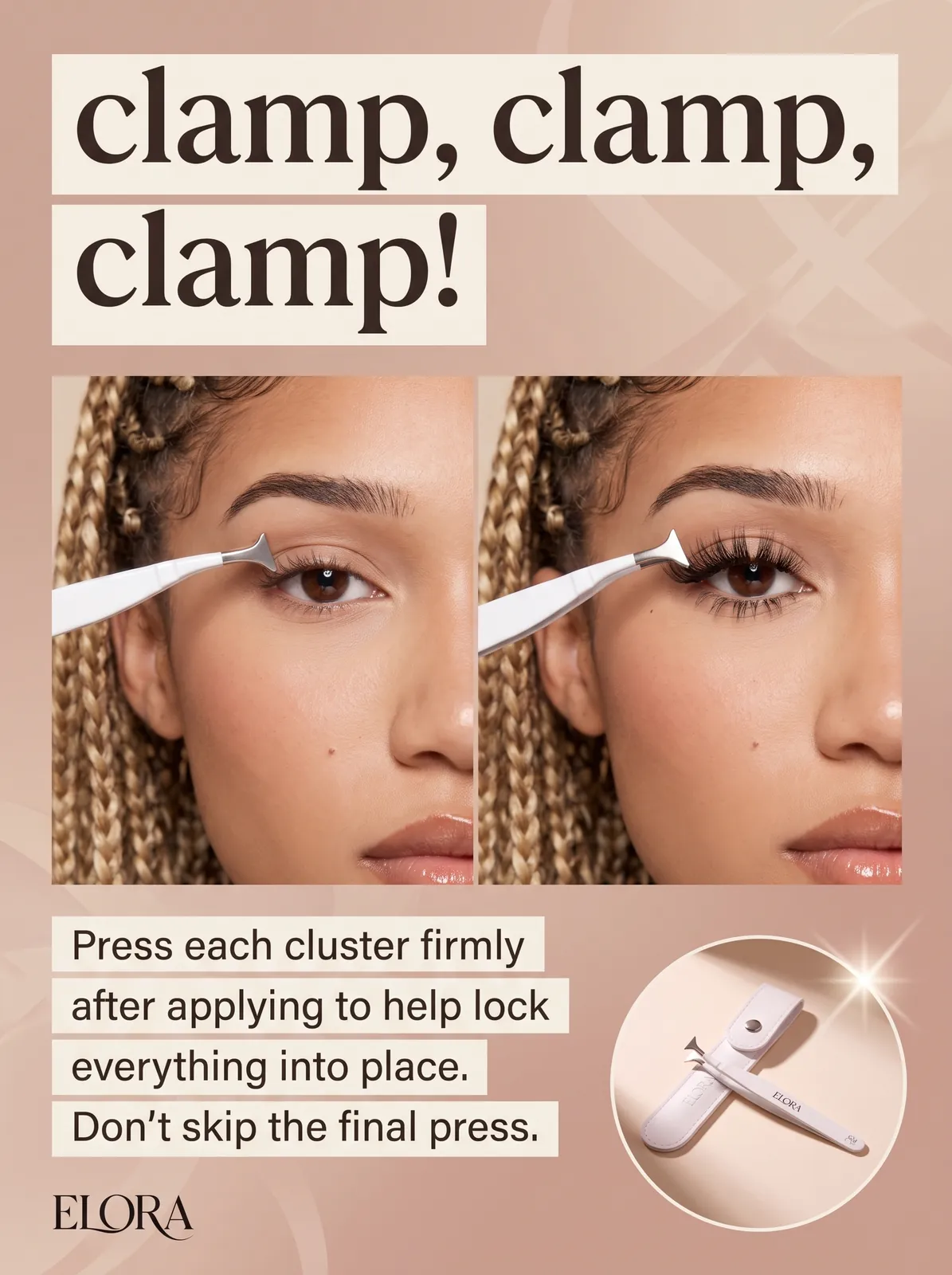 Slide 4: “clamp, clamp, clamp!”, pressing clusters with the applicator.