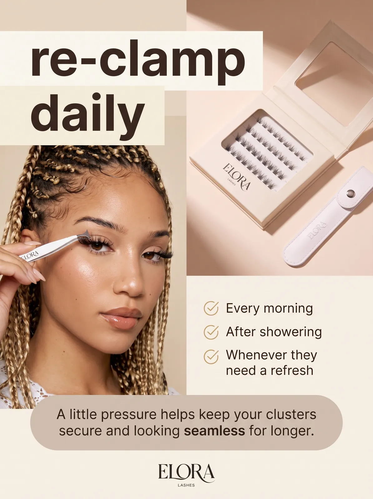 Slide 5: “re-clamp daily”, every morning, after showering, whenever they need a refresh.
