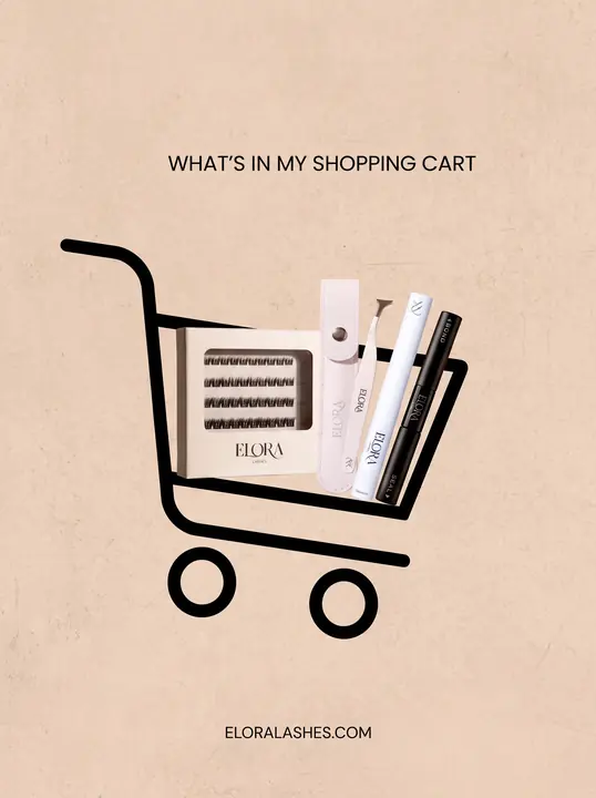 “What's in my shopping cart” post with an Elora lash kit in a line-drawn cart.
