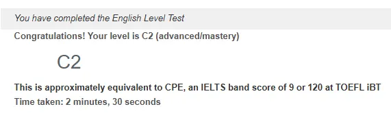 English test result: C2.